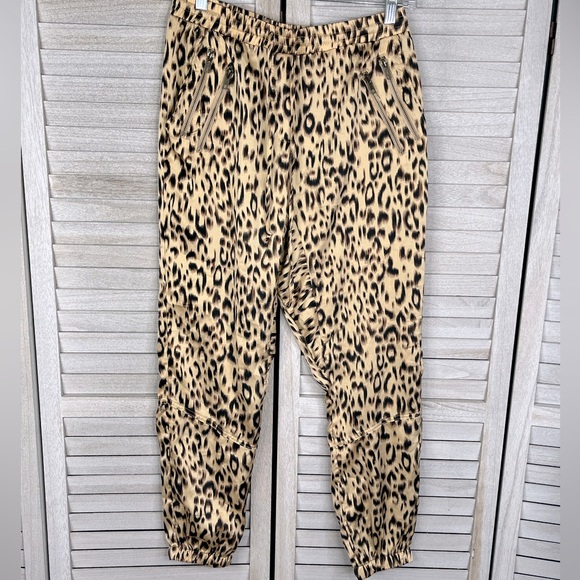 STORIA Cheetah Print Joggers w Zippers Lightweight Silky Tan/Black-Medium - Picture 1 of 3